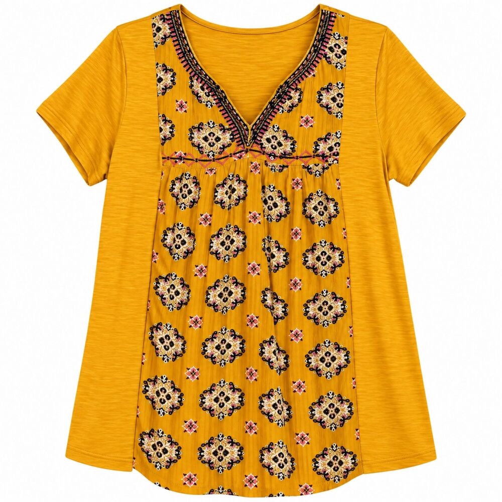 St. John’s Bay Embroidered Casual Classic Babydoll Everyday Wear Top